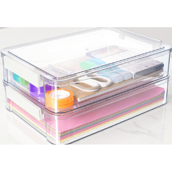 2 Pack 6 Qt Clear Plastic Storage Bins with Lids and Latches, Stackable File Box for A4 Paper, Documents, 13.3 x 9.3 x 2.8 in