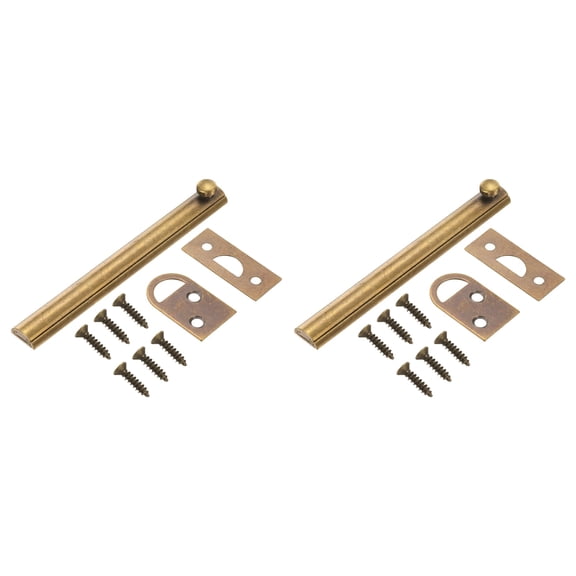 2 Pack 6" Solid Brass Surface Bolt, Concealed Security Slide Latch Door Lock with Screws, Polished French Door Lock for Closet Cabinet Recessed Doors, Bronze