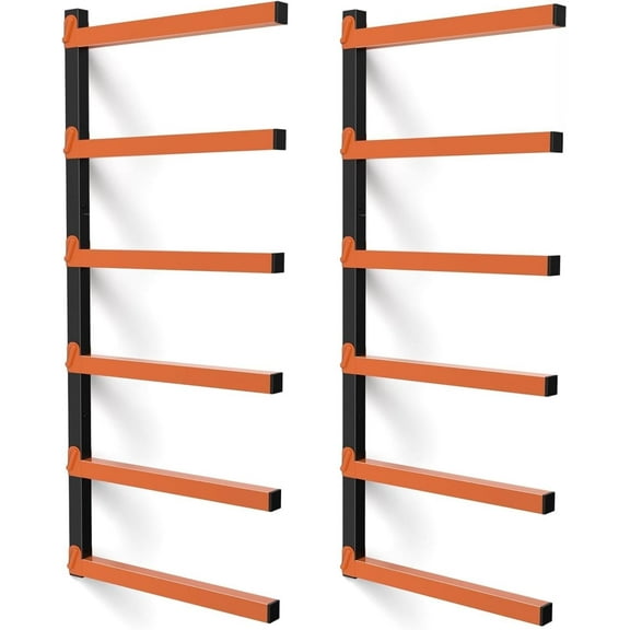 2-Pack 6-Tier Black & Orange Board Racks, Heavy-Duty Laminate Shelf Organizers for Industrial Storage and Display, Multi-Layer Panel Shelving Units