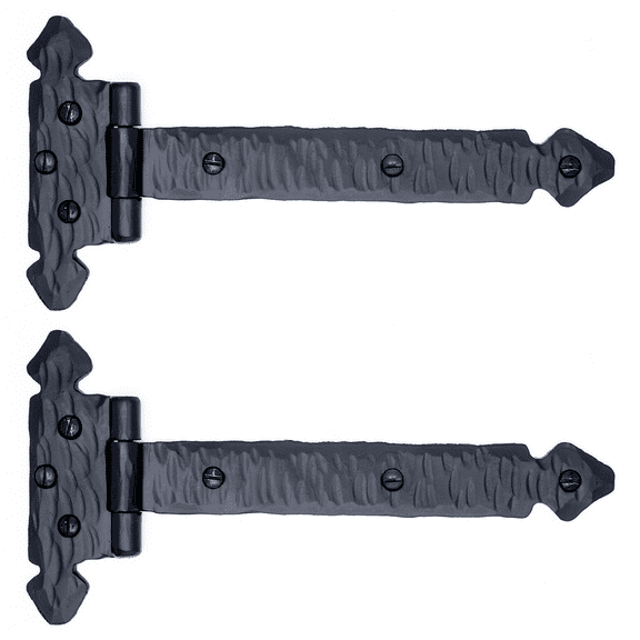 2 Pack 6 inch Decorative Hinges Black Gate Hinges Wrought Iron Hinges Flush Mount Western Style Hinges Gate Hardware Cast Iron Strap Hinge The Jamestown Series by Borderland Rustic Hardware