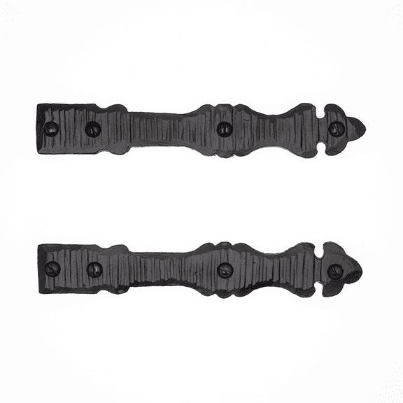 2 Pack 6 inch Faux Door Hinges Black Decorative Strap Hinge Wrought Iron Strap Barn Door Strap Hinges, Farm Gate Hinge, Carriage Door Hardware The Iberian Series by Borderland Rustic Hardware