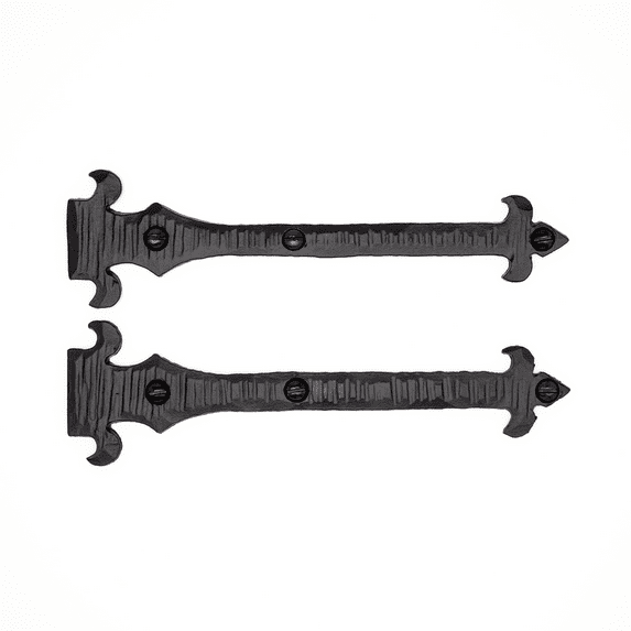 2 Pack 6 inch Faux Door Hinges Black Decorative Strap Hinge Wrought Iron Strap Barn Door Strap Hinges, Farm Gate Hinge, Carriage Door Hardware Nouvelle Fleur De Lis Series Borderland Rustic Hardware