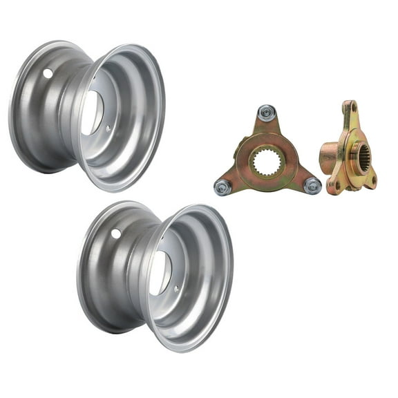 2 Pack 6 inch Wheel Rim 3 Stud with 23T Rear Axle Hubs Fits ATV Quad Buggy Go Kart Mini Bike Ride on Mower Tire 145/70-6 (Silver)
