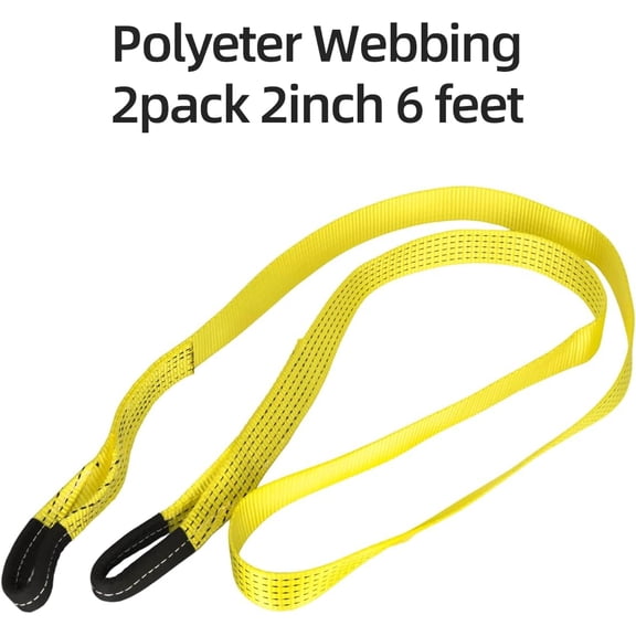 2 Pack 6' x 2" Lifting Sling Straps, 6 Feet Heavy Duty Lift Rigging Strap Tree Saver Recovery Securing Straps, Polyester Flat Towing Web Sling Winch Strap for Trailer, Hoist, Truck.