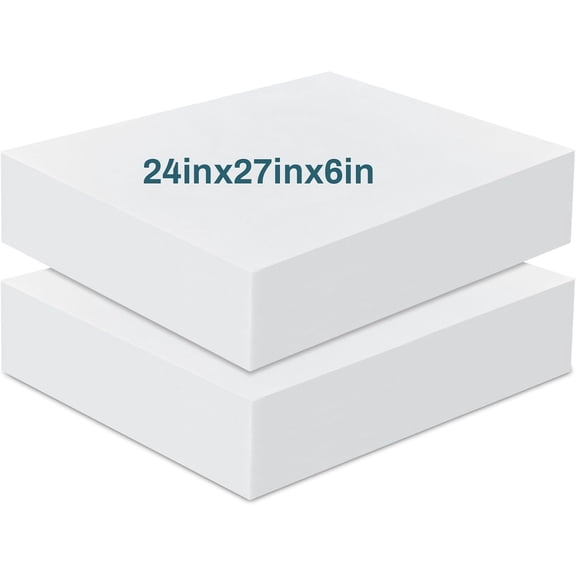 2 Pack 6" x 24" x 27" Upholstery High Density Foam Cushion Replacement Square Cut to Size Foam Couch for Chair Couches Padding Shipping Packing DIY Cosplay Projects(White)