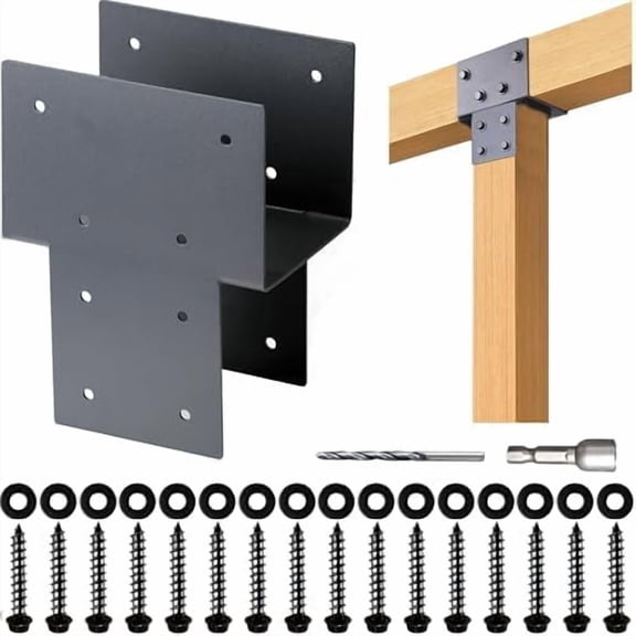 2 Pack 6"x 6" (Internal 5.5"x5.5") Stainless Steel Post Cap Tie Brackets Kit, Heavy Duty Wood Beam Support Bracket for Connecting Wood Beam to Pergola, Deck Patio Post, 14 Gauge,Black$$Hardware
