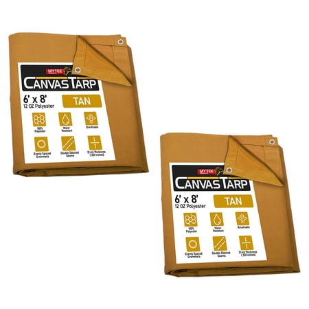 (2 Pack) 6' x 8' Tan Canvas Tarp 12oz Heavy Duty Water Resistant