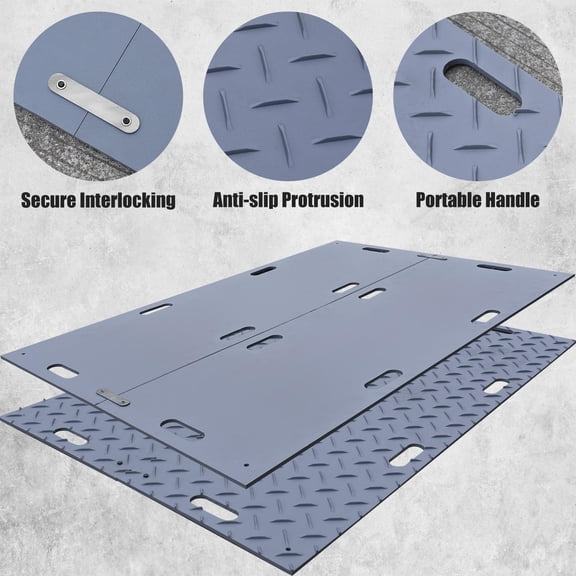 2 Pack 6'x2' Ft Each Modular Interlocking Ground Protection Mats for Heavy Equipment, Ergonomic Portable Handles, 72" Non-Slip Floor Mats for Grassland Muddy Ground Concrete Floor$$Tools
