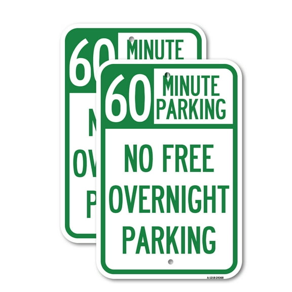 (2 Pack) 60 Minute Parking - No Free Overnight Parking | 12" X 18" Heavy-Gauge Aluminum Sign | Rust Free Aluminum, Weather Resistant, Waterproof, Fade Resistant, 2 Pre-drilled Holes