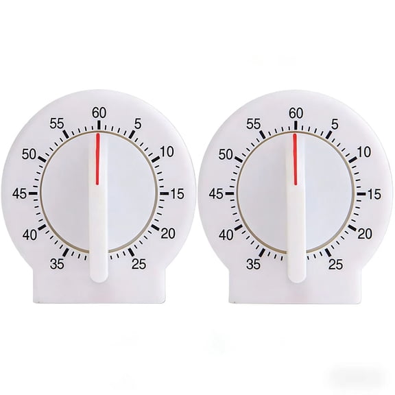 2 Pack 60 Minute Wind Up Timer, Visual Mechanical Timer with Loud Alarm, Manual Countdown Timers for Classroom, Home, Study and Cooking (White)