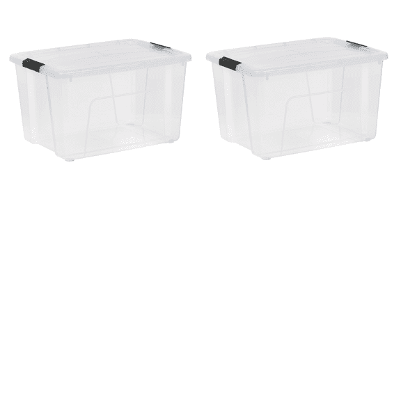 (2 Pack)60 Qt Clear Plastic Storage Bins with Latching Lids Stackable Totes 22x16x12 Inches