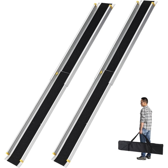 2 Pack 600 lb Telescoping Wheelchair Ramp 8 Ft Adjustable Aluminum Ramp with Bag for Steps and Curbs