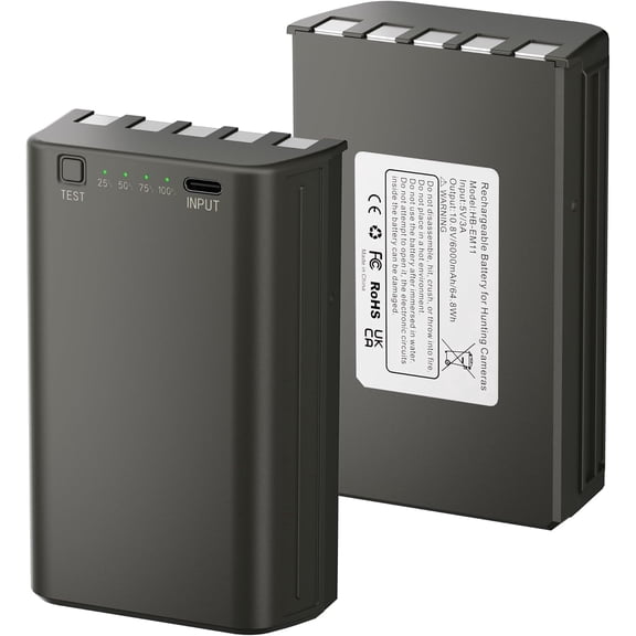 2 Pack 6000mAh Rechargeable Battery Fit for Stealth Cam Cellulat Trail Cameras, Compatible with Stealth Cam Flashback / Deceptor MAX / Fusion MAX / Connect MAX Camera, Include USB-C Cable