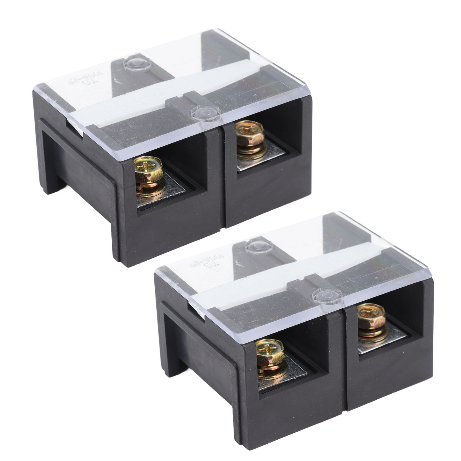 2Pack 600V 100A TC Dual Row Terminal Strip with Cover, Black, 2