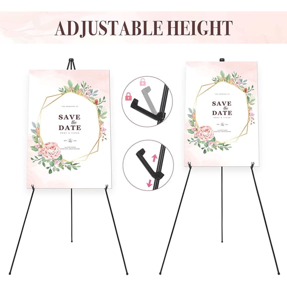 2-Pack 63" Black Metal Floor Easel - Portable Adjustable Stand for Wedding Signs & Posters