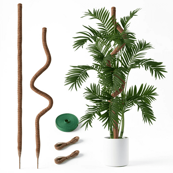 2 Pack 63 Inch Bendable Moss Poles for Climbing Plants, Coco Coir Plant Support Stakes with Jute Rope for Monstera Indoor Plants