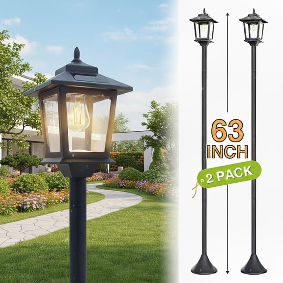 2 Pack 63" Solar Lamp Post Light Outdoor, Aluminum Post Solar Street Lights, Pole Light Decorative for Yard, Garden, Patio, Lawn, Driveway (Bulbs Included)