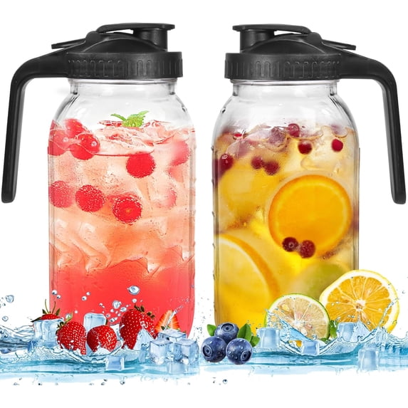 64oz Glass Pitcher with Lid, Mason Jar with Spout and Handle, Half ...