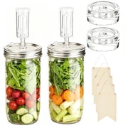 2 Pack 64 Oz Glass Fermentation Jars with Glass Weights & Airlock Lids, Wide Mouth Ferment Kit for Kimchi Sauerkraut Pickles Kombucha, Complete Fermenting Supplies with Blank Wooden Tags