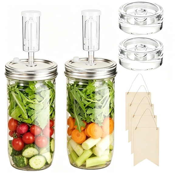 2 Pack 64 Oz Glass Fermentation Jars with Glass Weights & Airlock Lids, Wide Mouth Ferment Kit for Kimchi Sauerkraut Pickles Kombucha, Complete Fermenting Supplies with Blank Wooden Tags