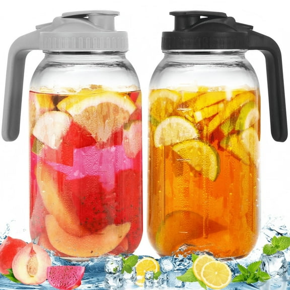 2 Pack 64 Oz Sun Tea Jar, Pitchers With Lid, Half Gallon Mason Jar Pitcher, Glass Pitchers With Lid, Sun Tea Pitcher For Ice Tea, Cold Brew Coffee, Breast Milk, Juices - Leak Proof