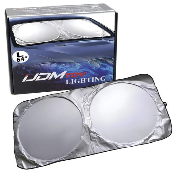 2-Pack 64 x 33.8 inches Windshield Sunshade w/Reflective Material Lowering Interior Heat Foldable Block UV Ray Deflector Sun Shade Protection Foldable Fits Most Sedan Cars Trucks Vans SUVs