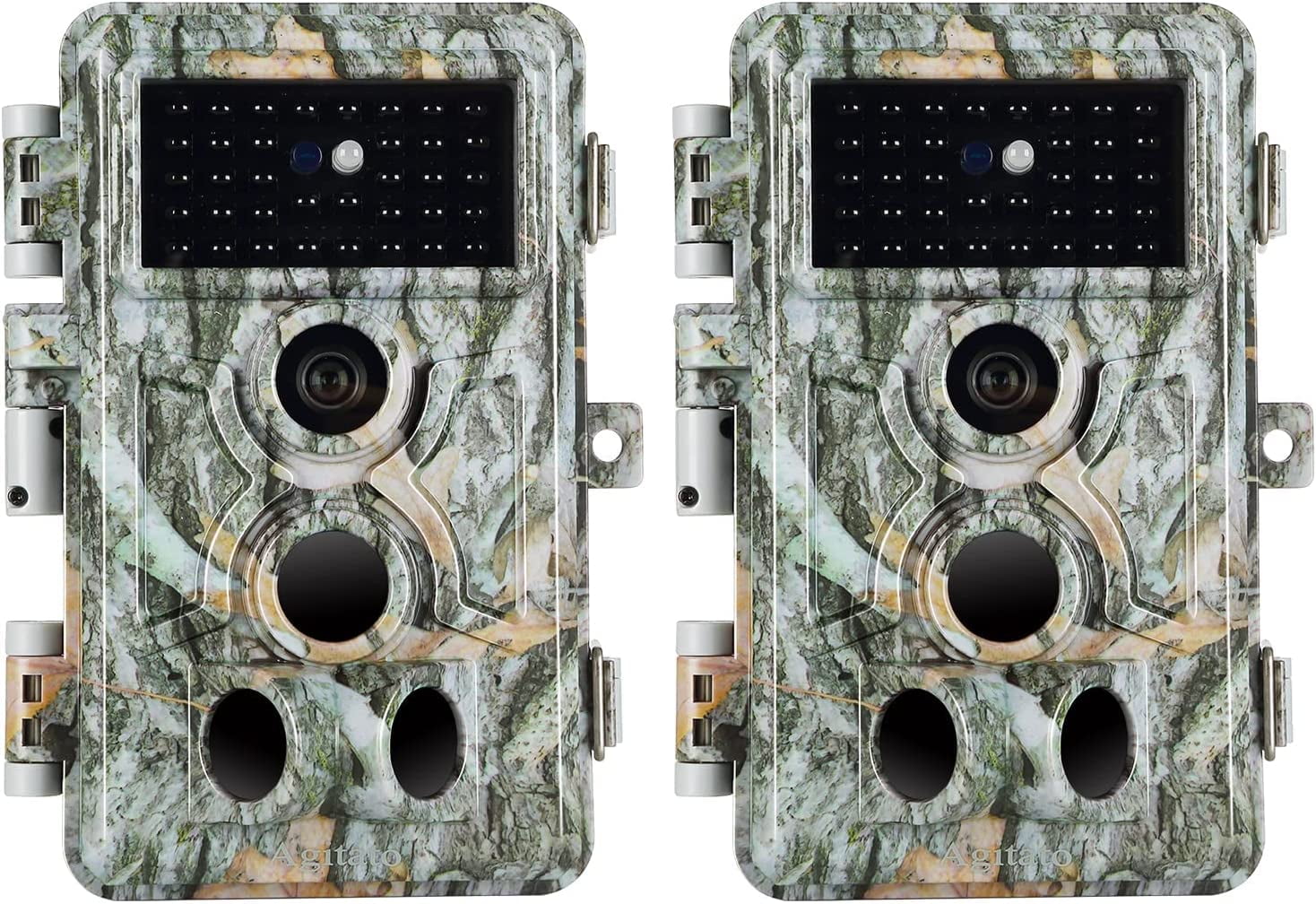 2-Pack 64MP Trail Cameras with 1296P HD Video, Night Vision No Glow, 0.1S Motion Activation, IP66 Waterproof - Ideal for Outdoor Wildlife Hunting & Home Security Surveillance-Gray