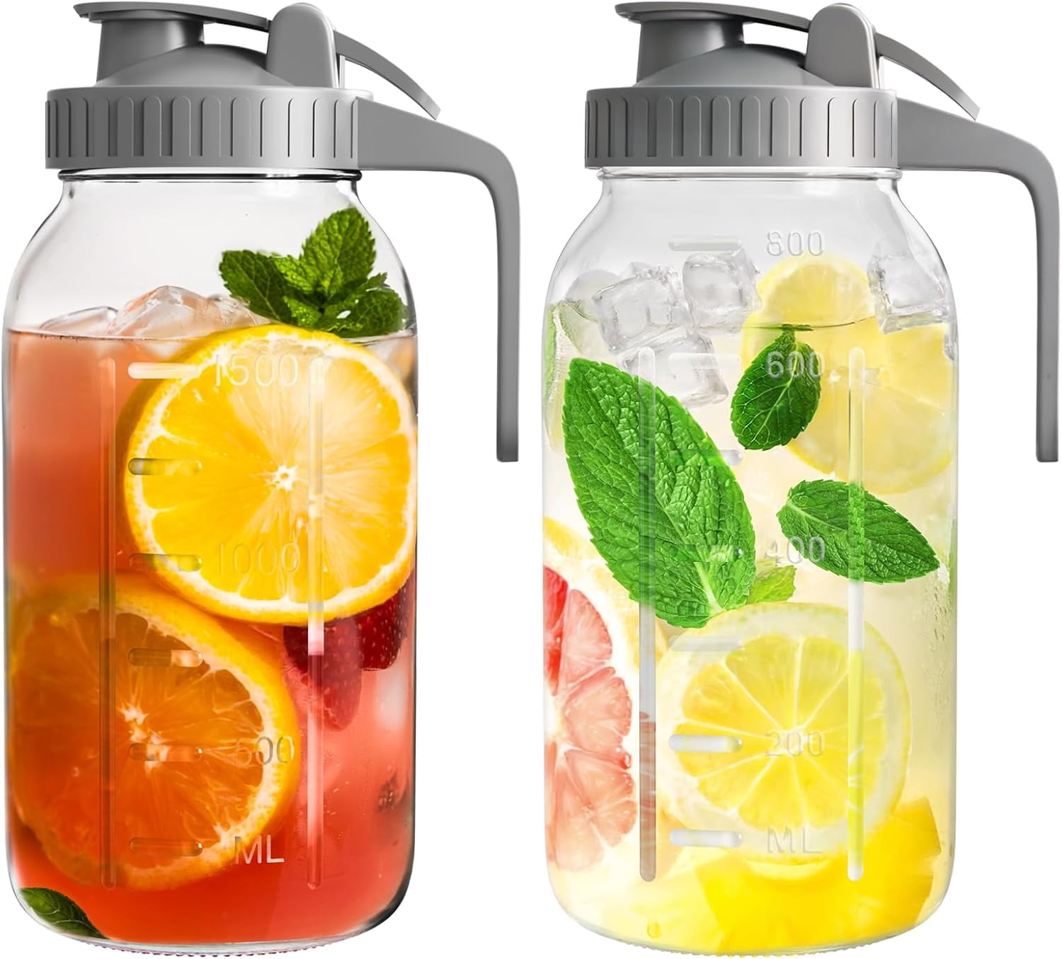 | 2 Pack | 64oz | Glass Pitcher with Lid Wide Mouth, 2 Quart (1.9 Liter ...