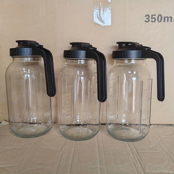 2-Pack 64oz Mason Jars with Lids, Wide Mouth Glass Pitcher, Leak-Proof for Breast Milk, Iced Coffee, Sun Tea & Cold Brew, Includes Spout & Handle (Black)