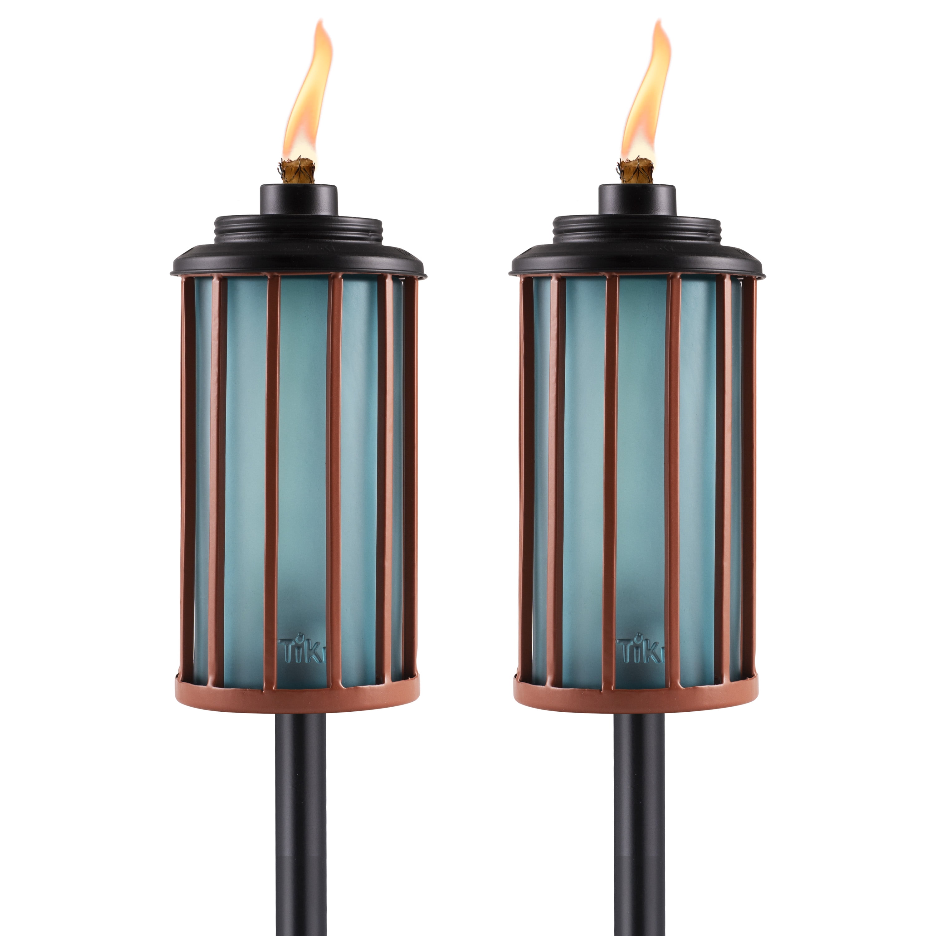 Blue and Copper Glass Outdoor Tiki Torches, 65 Inch, 2-Pack