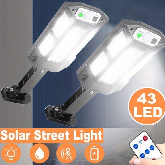 2-Pack 6500K Solar Street Lights, Dusk-to-Dawn LED Security Light, 3 Modes & Motion Sensor & Remote Control, Wide Angle Waterproof Lighting for Parking Lot Yard Driveway