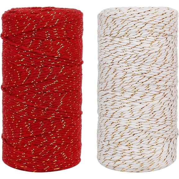 2 Pack 656 Feet Bakers Twine 2mm Gold Wire Combined Christmas String Ribbon Gift Wrapping Baking Crafting