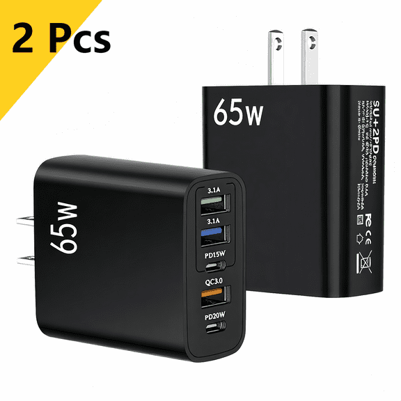 2 Pack Fast USB C Charger Block,5-Port USB C Wall Charger,Fast Charging PD 20W Power Adapter + QC 3.0 Double Wall Plug Multiport Type C Brick Chargers for Various Types Of Mobile Phones,Black