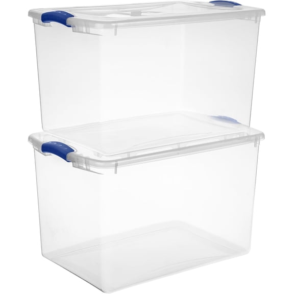 2 Pack 66 Quart Clear Plastic Storage Bins - Large Stackable Storage Containers with Secure Latches, Heavy-Duty Organizer for Home, Office, Garage & Basement