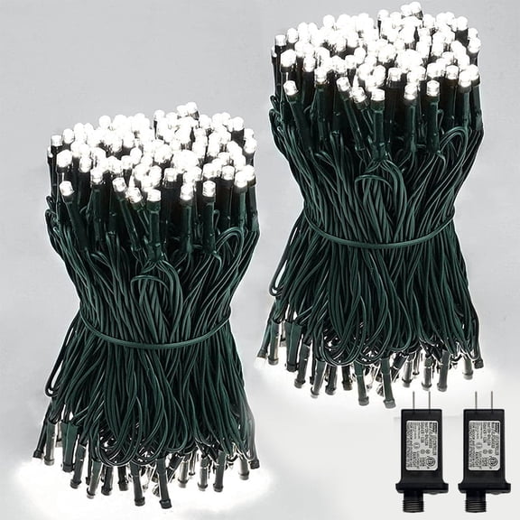 2 Pack 66ft Christmas Mini Lights, 200 LED Green Wire Starry String Lights, Plug-in Fairy Lights with 11 Lighting Modes, Pure White, for Christmas Tree, Wedding & Party Decoration