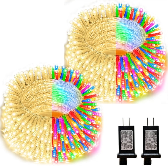 2 Pack 66ft Christmas Mini Lights, 200 LED Transparent Wire Starry String Lights, Plug-in Fairy Lights with 11 Lighting Modes, Warm & Multicolor, for Festival, Wedding & Party Decoration