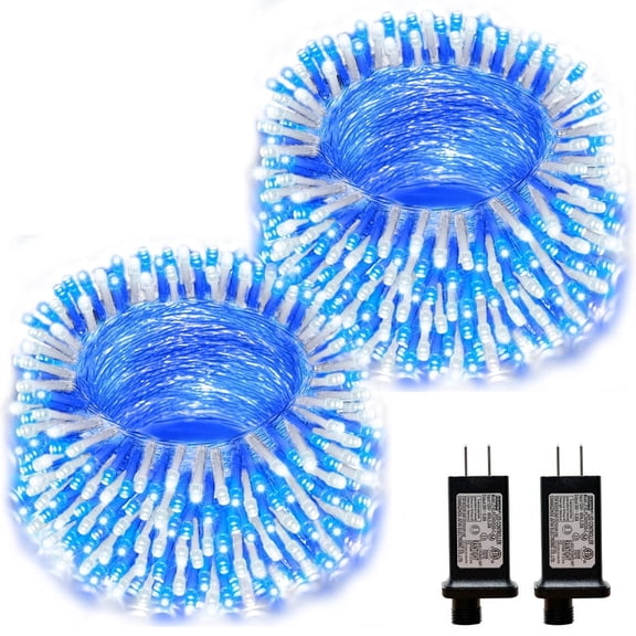 2 Pack 66ft Mini Lights, 200 LED Transparent Wire Starry String Lights, Plug-in Fairy Lights with 11 Lighting Modes, White and Blue, for Festival, Wedding & Party Decoration