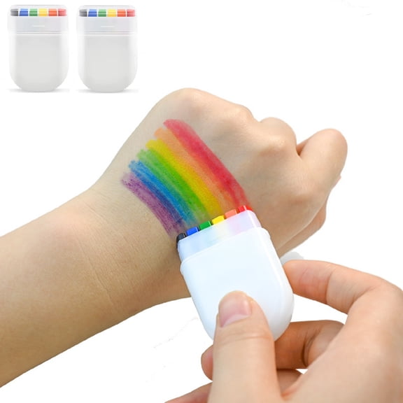 2 Pack 6Color Rainbow Face Paint Stick, Professional Multicolor Body Crayon for Soccer Fans, Festival & Sports Game Day Decorations