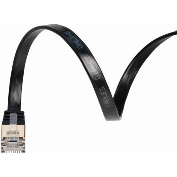 2-Pack 6FT Cat7 Flat Ethernet Cable U/FTP Shielded Gold-Plated RJ45 Copper Network Patch Cord – 10 Gigabit High-Speed LAN Cable (Black)