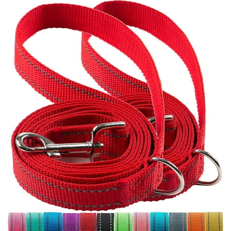 2-Pack 6FT Reflective Dog Leash for Large&Medium and Small Dogs, Strong and Durable Nylon Leashes for Walking and Training, 6 Foot Dog Leash with D Ring for Puppy,1 inch X 6FT(Red&Red, 2-Pack)