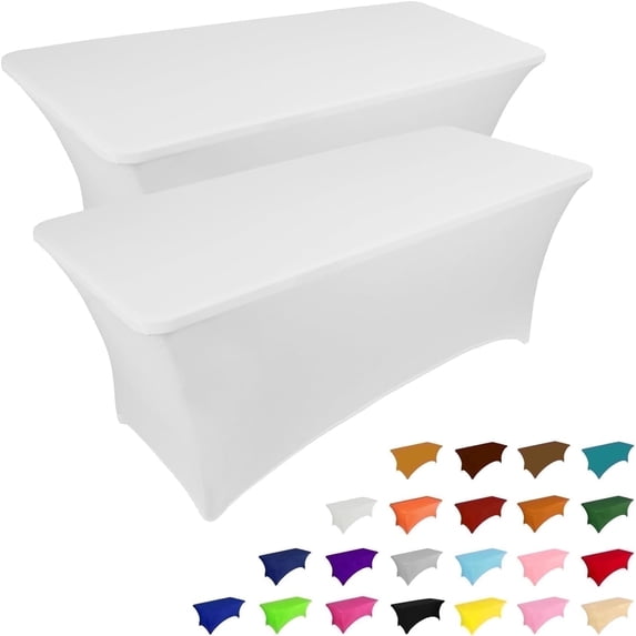 Parojati 2 Pack 6FT Stretch Washable Spandex Tablecloths for Rectangular Tables for Party、 Wedding、Cocktail、Banquet, White