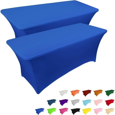 Parojati 2 Pack 6FT Table Cloth for Rectangular Fitted Events Stretch Pink Table Covers Washable Spandex Tablecloth Protector for Party, Wedding, Cocktail, Banquet, Festival Blue