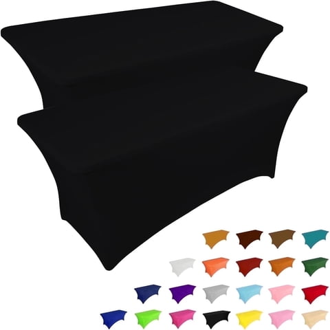 Parojati 2 Pack 6FT Table Cloth for Rectangular Fitted Events Stretch Pink Table Covers Washable Spandex Tablecloth Protector for Party, Wedding, Cocktail, Banquet, Festival Black