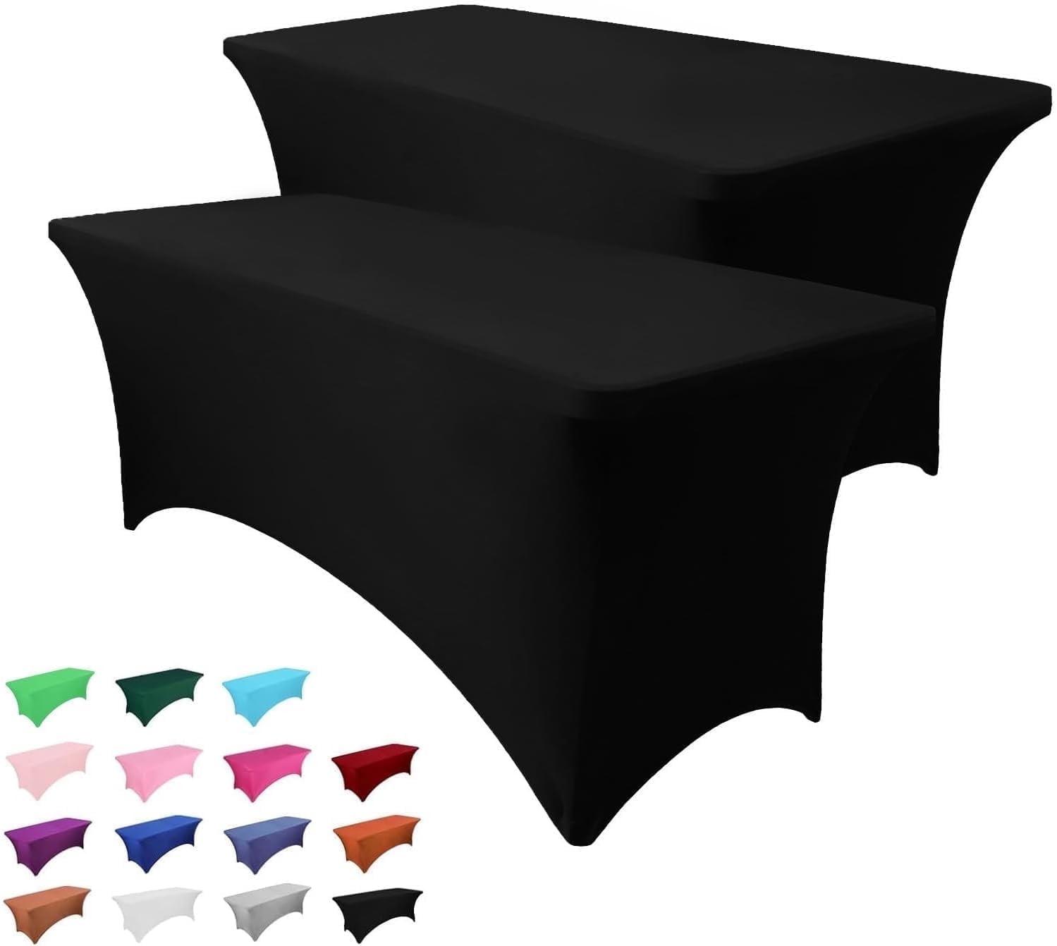 Galenzoov 2 pack 6FT Rectangular Fitted Tablecloth – Stretchable Spandex Table Cover Machine Washable, Ideal for Wedding, Dinner, Gatherings & Festivals, Black