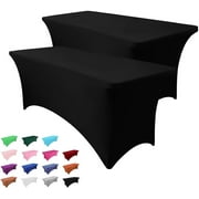 Galenzoov 2 pack 6FT Rectangular Fitted Tablecloth – Stretchable Spandex Table Cover Machine Washable, Ideal for Wedding, Dinner, Gatherings & Festivals, Black