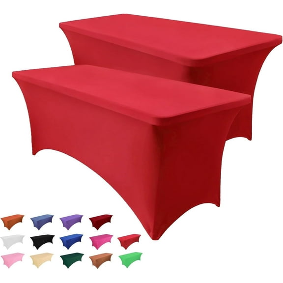 Galenzoov 2 pack 6FT Rectangular Fitted Tablecloth – Stretchable Spandex Table Cover Machine Washable, Ideal for Wedding, Dinner, Gatherings & Festivals, Red