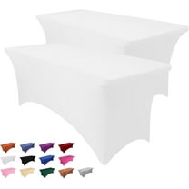 Galenzoov 2 pack 6FT Rectangular Fitted Tablecloth – Stretchable Spandex Table Cover Machine Washable, Ideal for Wedding, Dinner, Gatherings & Festivals, White