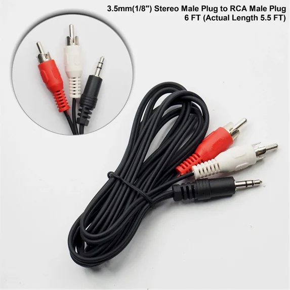 2 Pack! 6Ft 3.5Mm(1/8") Stereo Male Plug To Rca Male Aux Audio Patch Cable