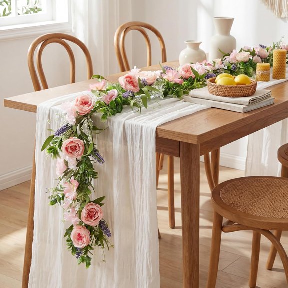 2 Pack 6ft Artificial Flower Garland Pink Eucalyptus Vines for Wedding Mantle Porch Stair Table Indoor Decor