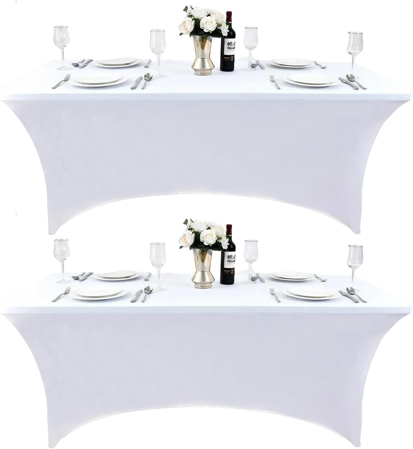 2-Pack 6ft Black Spandex Table Covers for Rectangle Standard Folding ...